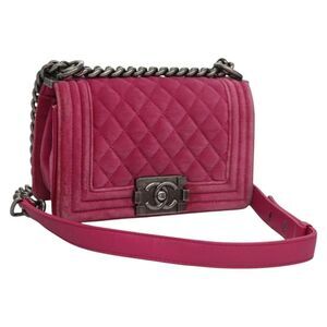 Chanel Boy Flap Quilted Velvet Pink Velvet Shoulder Bag Bag